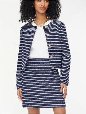‼️NEW J. Crew Navy Ivory Striped tweed A-line mini skirt